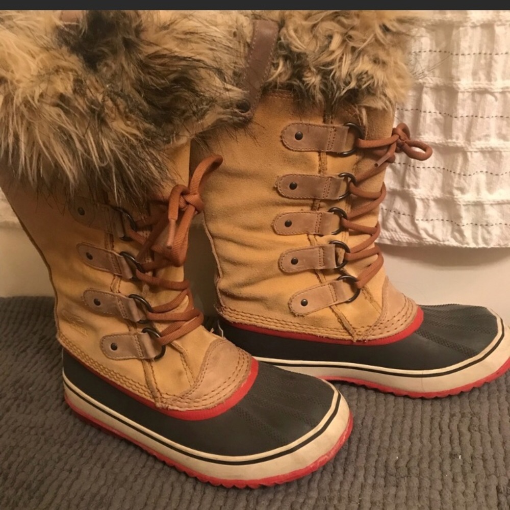 Sorel Joan of Arctic Fur Winter Boots 7 Stone GUc